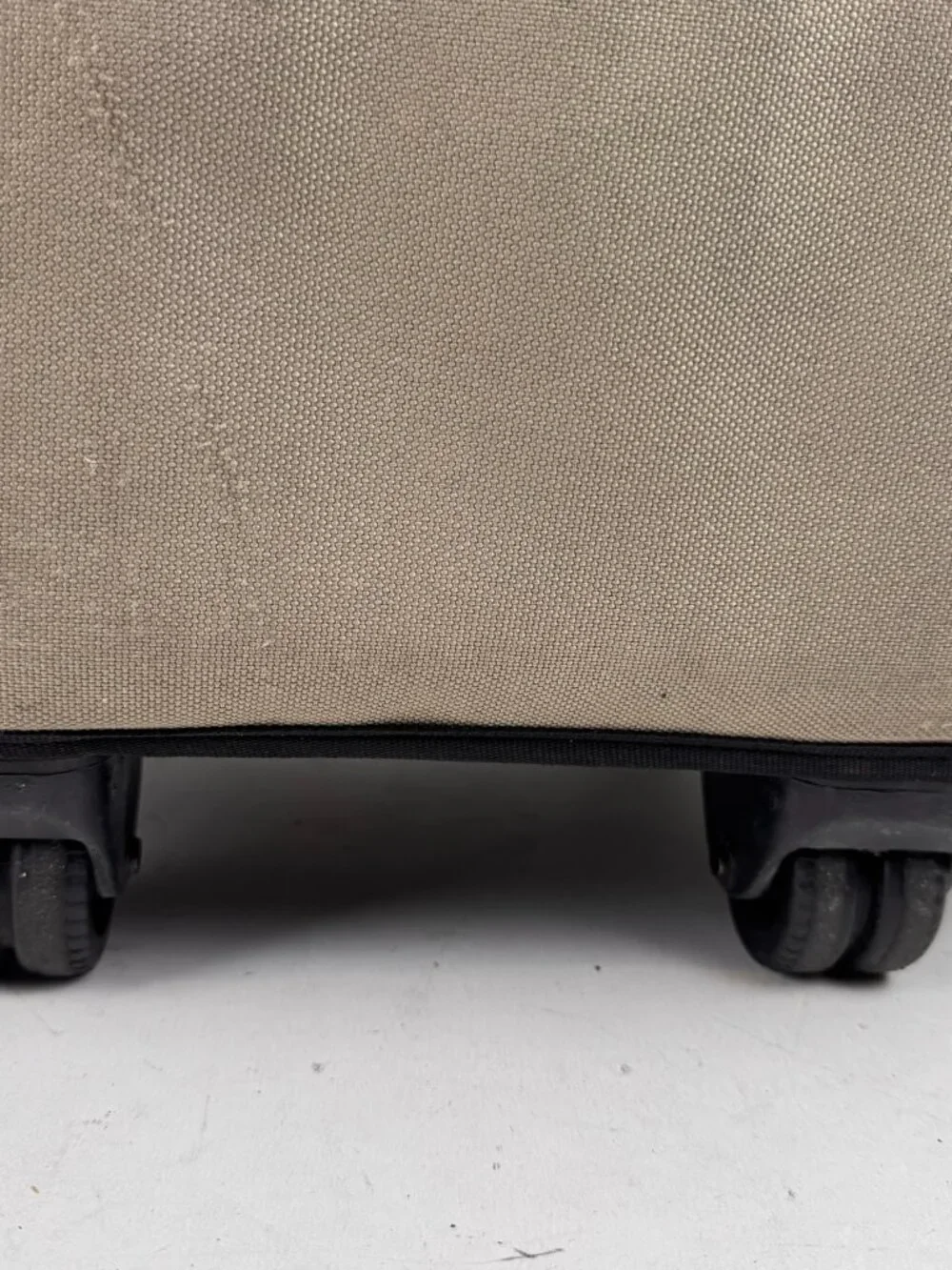 boy london rolling backpack tan wheeled suitcase travel bag tear fraying flaw